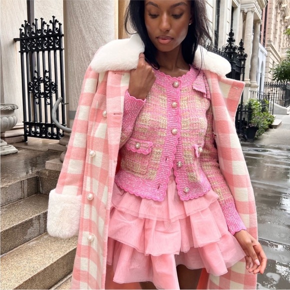 RARE 🎀 LoveShackFancy Crop Cardigan Jacket + Skirt Set in Barbie Pink - Picture 2 of 13